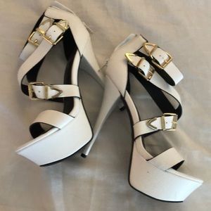 White strappy platform heels